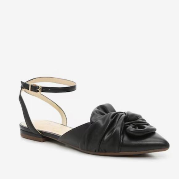 Jessica Simpson Carmie Black Faux Leather Flat Ankle Strap Knotted Bow size 10 - Picture 1 of 11